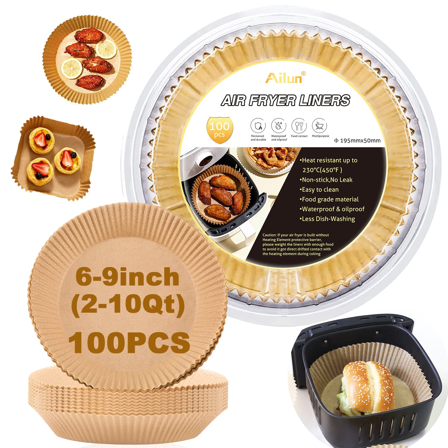 Ailun 8-inch liner on tray keeps fryer clean during cooking
