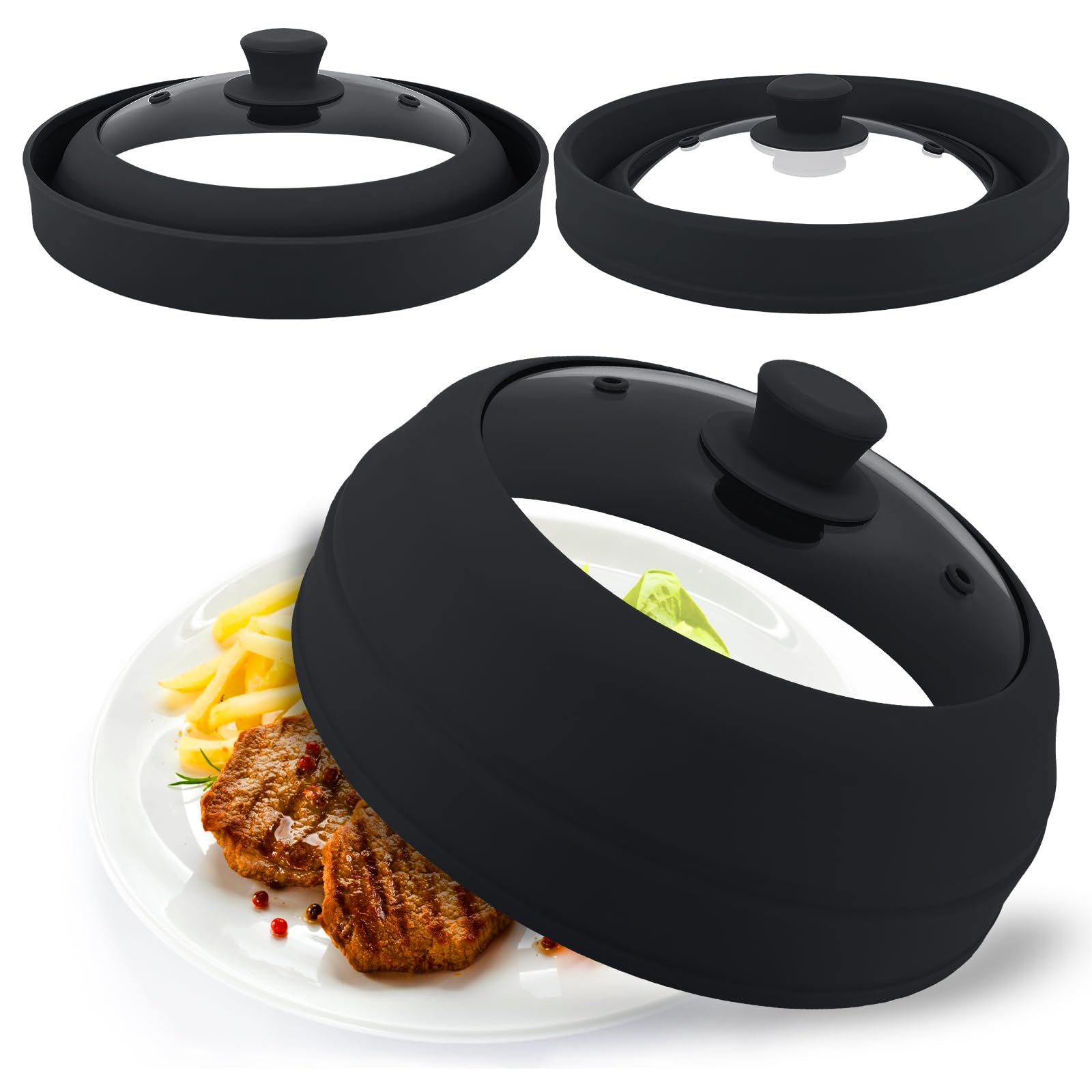 Aimatifi microwave splatter cover 10.5-inch in clear glass for mess-free reheating.