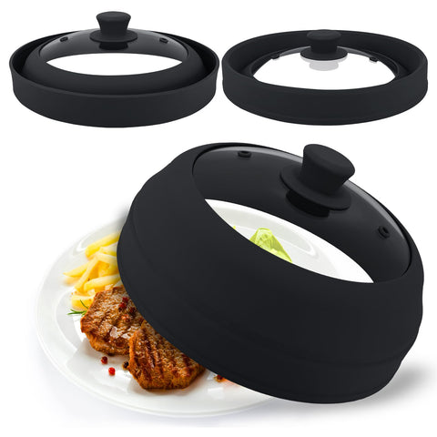 Aimatifi microwave splatter cover 10.5-inch in clear glass for mess-free reheating.