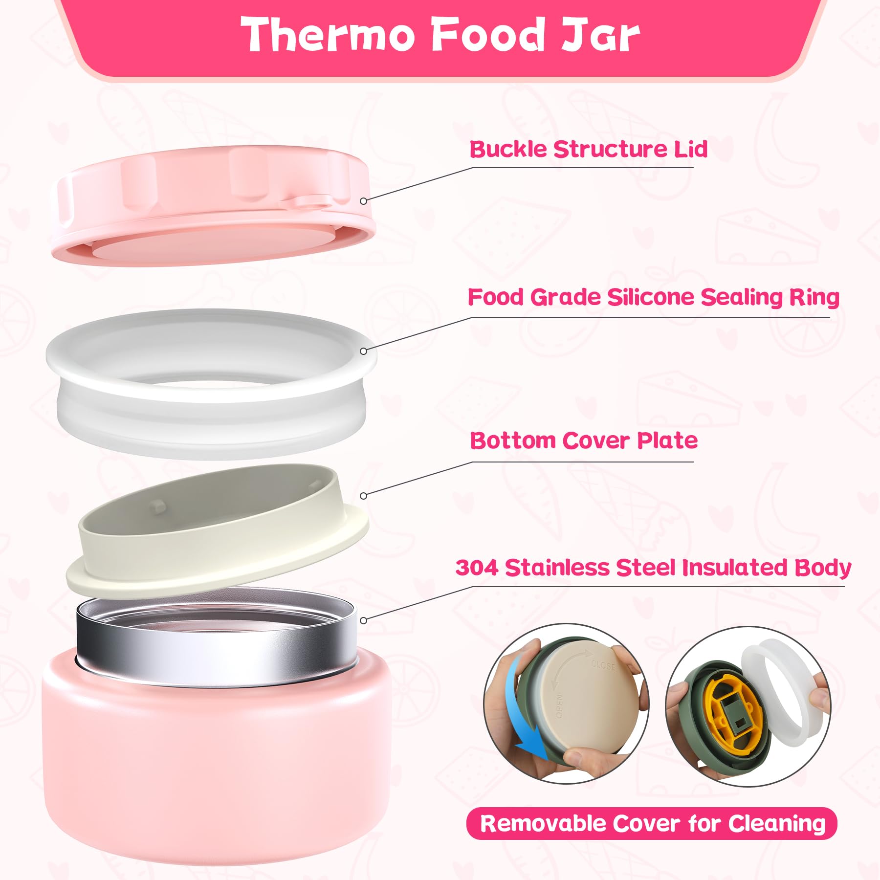 Aimsnk 8oz soup thermo with latch in pink keeps soup warm.