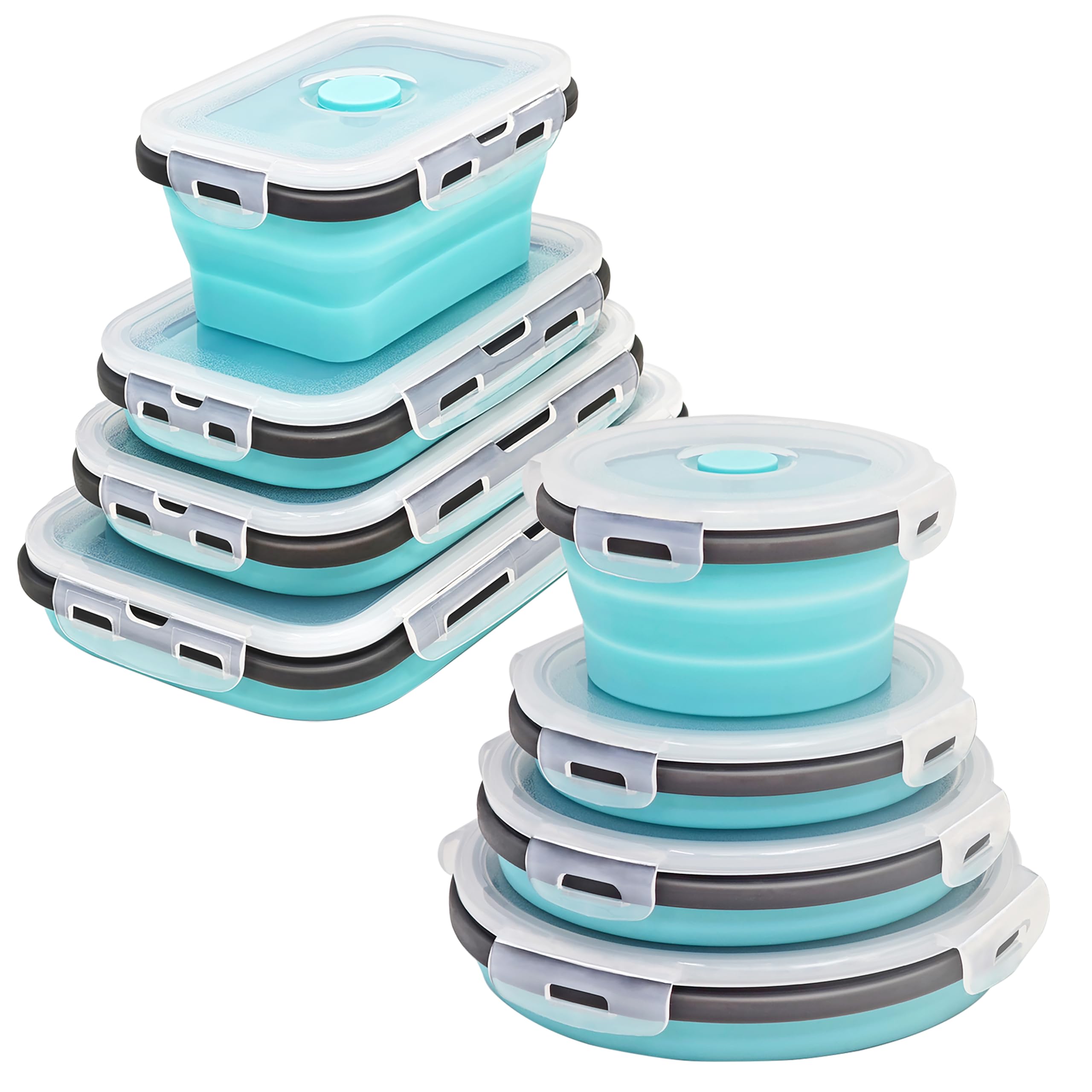 Ainmvnos 8pc collapsible bowls with lids for compact storage.