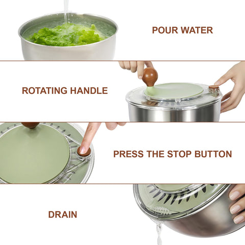 Ainmvnos salad spinner stainless steel durability resists wear for daily use.