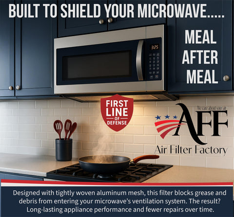Air Filter Factory microwave installation view highlights underside mounting for clean ventilation.