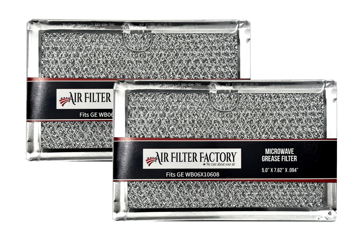 Air Filter Factory WB06X10608 replacement demonstrates a perfect-fit microwave grease filter for clean cooking