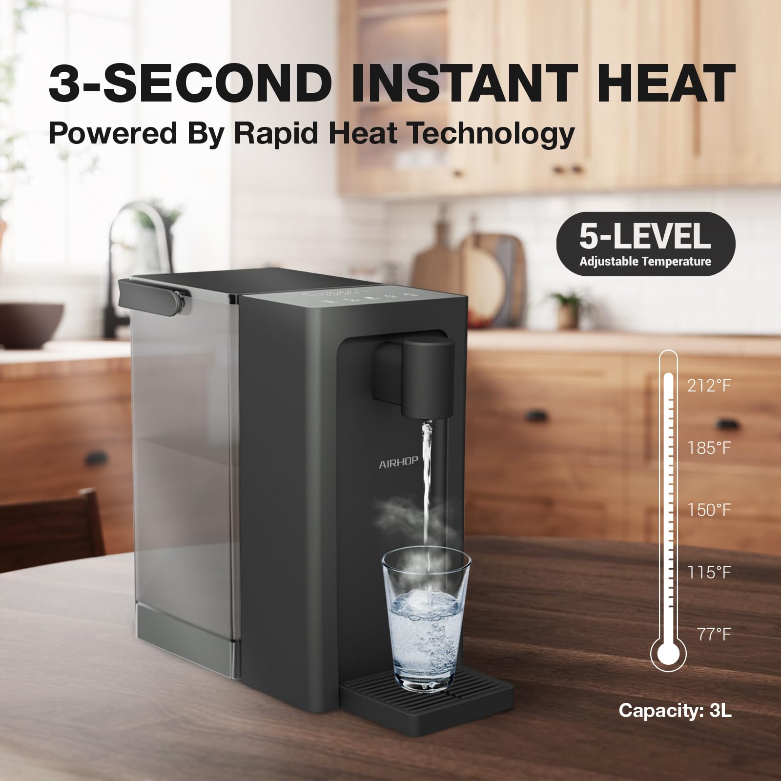 AirHOP rapid heat delivers 180 mL in 6 seconds for instant cups