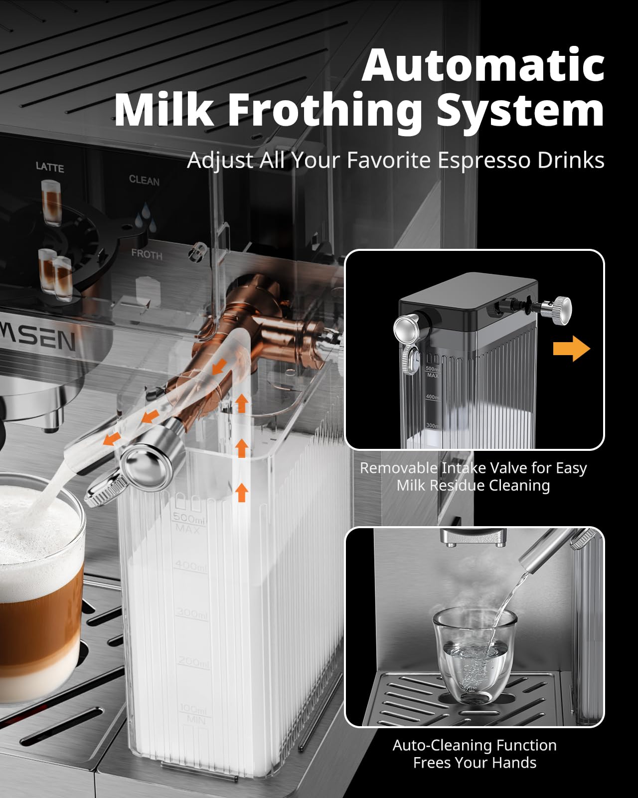 AirMSEN automatic milk frother for hands-free latte and cappuccino foam.