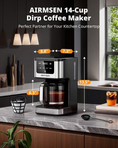 AIRMSEN coffee maker timer display illustrating programmable scheduling for wake-ups