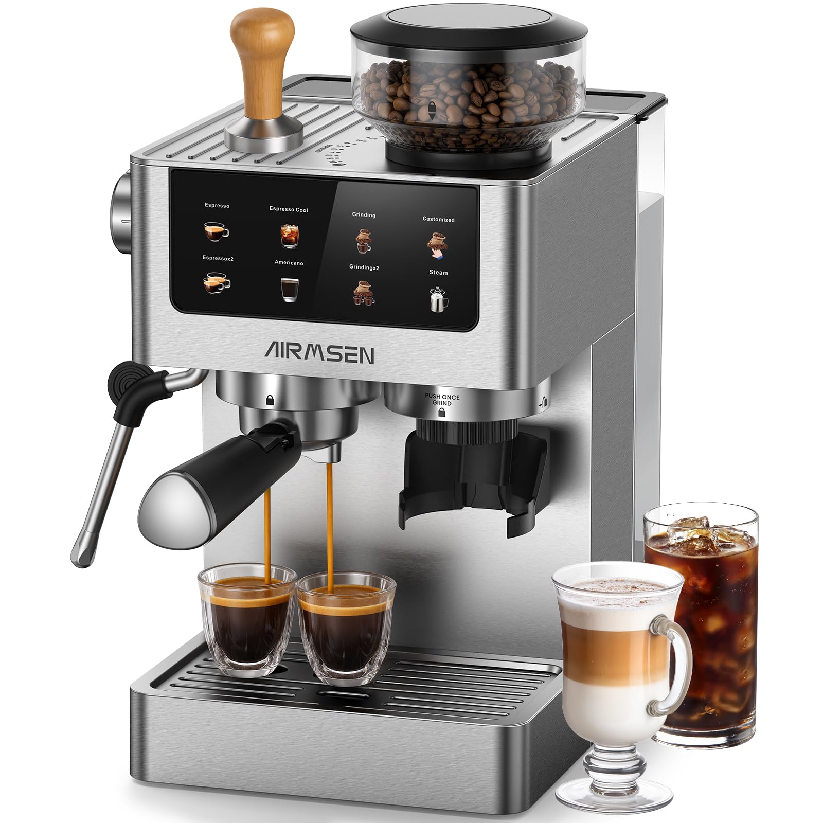 AirMSEN espresso machine burr grinder setup for at-home baristas to dial in grind size