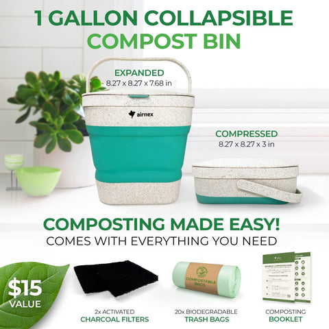 AirNEX 1-gallon kitchen compost bin ready for daily scraps on the counter