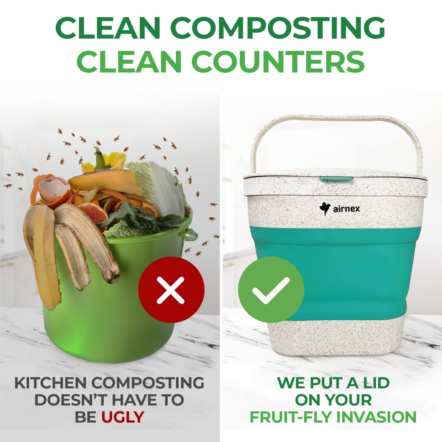 AirNEX dishwasher-safe compost bin for quick cleanup after meals