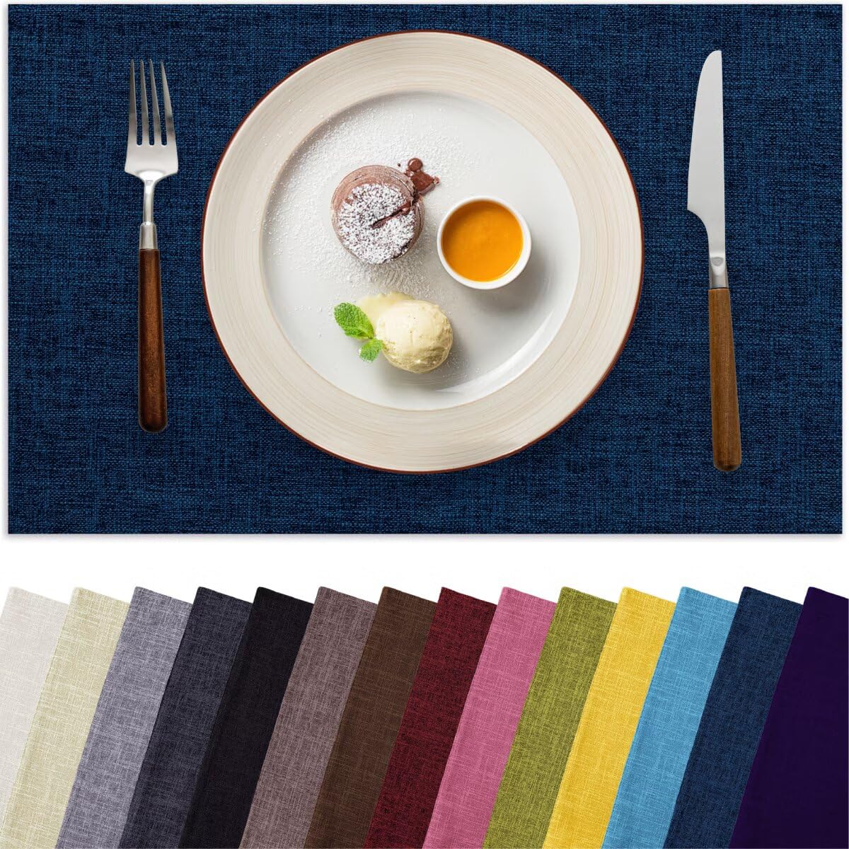 Aironment placemats 6-set on a dining table, heat-resistant for hot dishes.