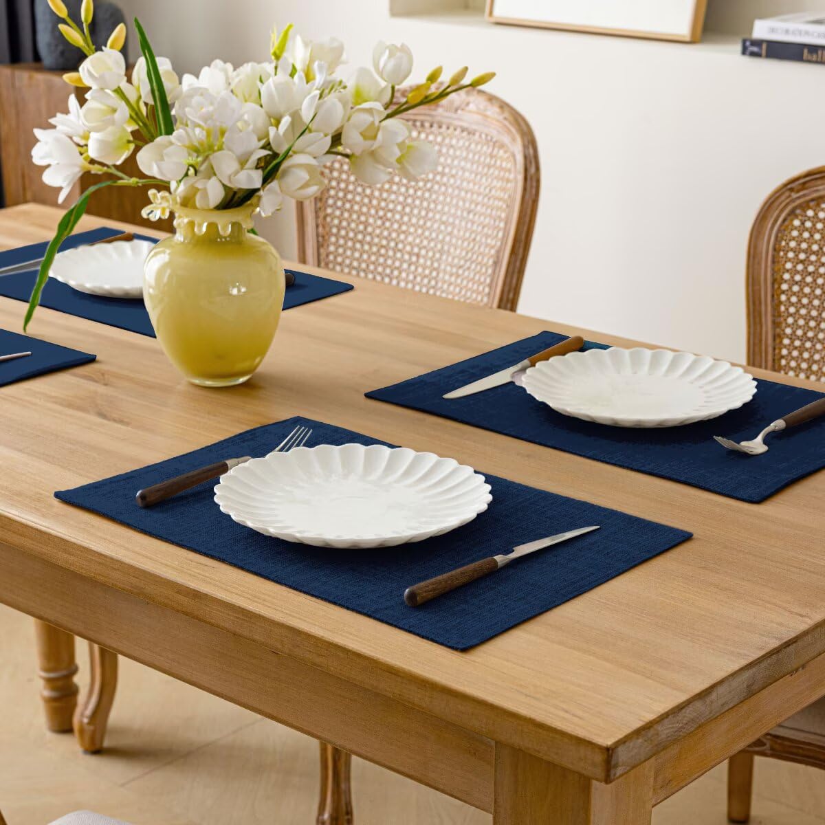 Machine-washable Aironment placemats simplify cleanup after meals.