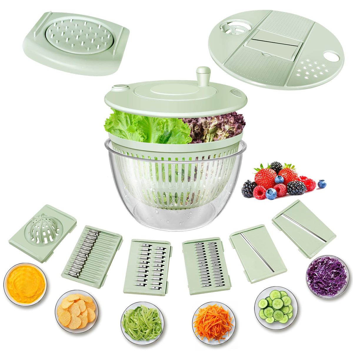 Airpro salad spinner large-capacity bowl dries leafy greens quickly.