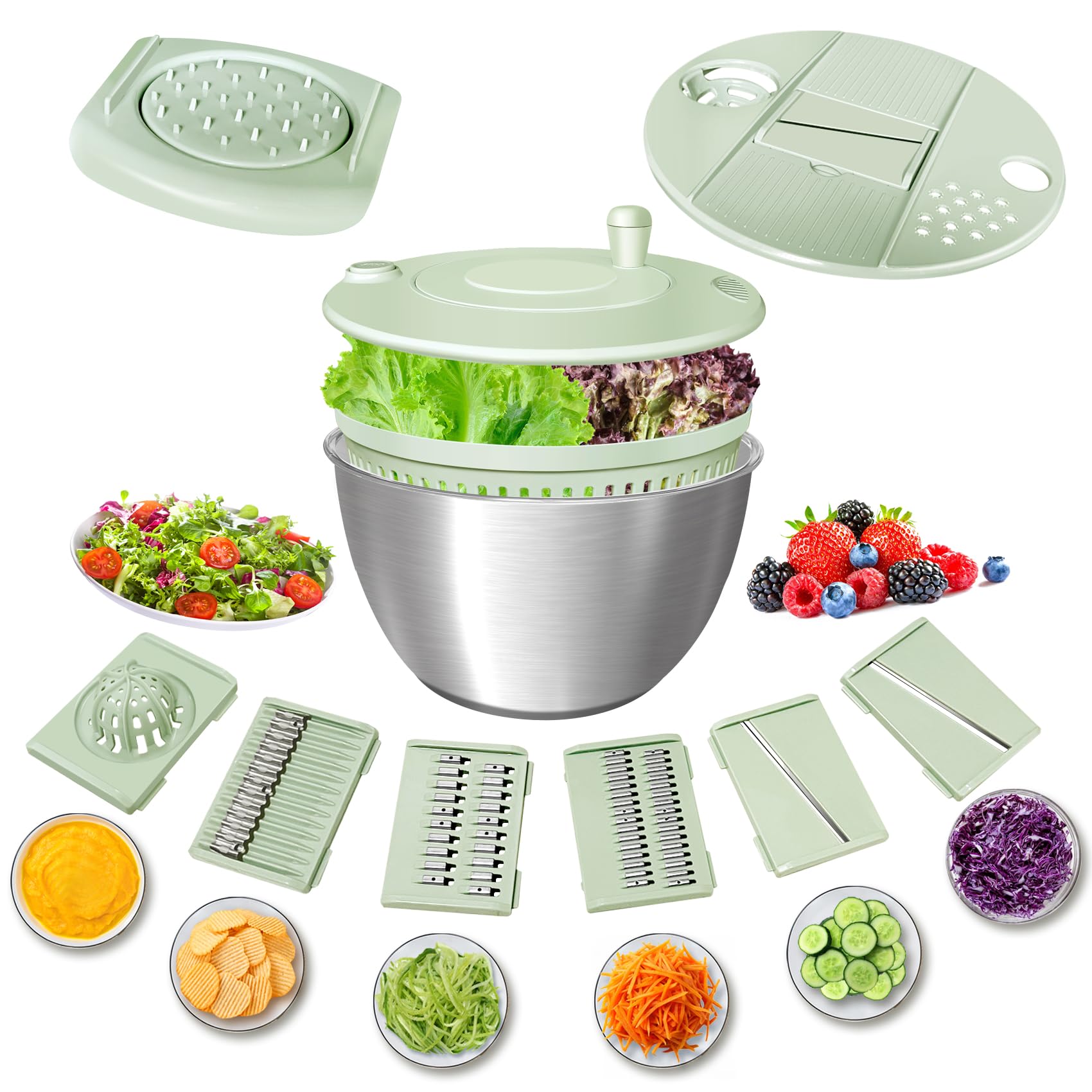 Airpro salad spinner lid and spin disk for quick greens drying.