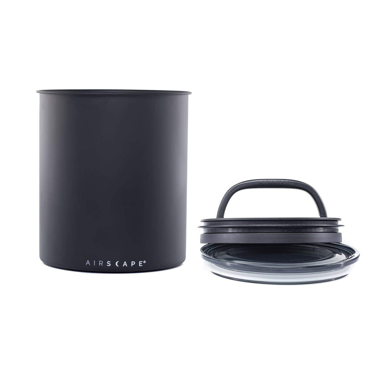 AirScape Kilo canister with matte black exterior protecting beans and preserving freshness