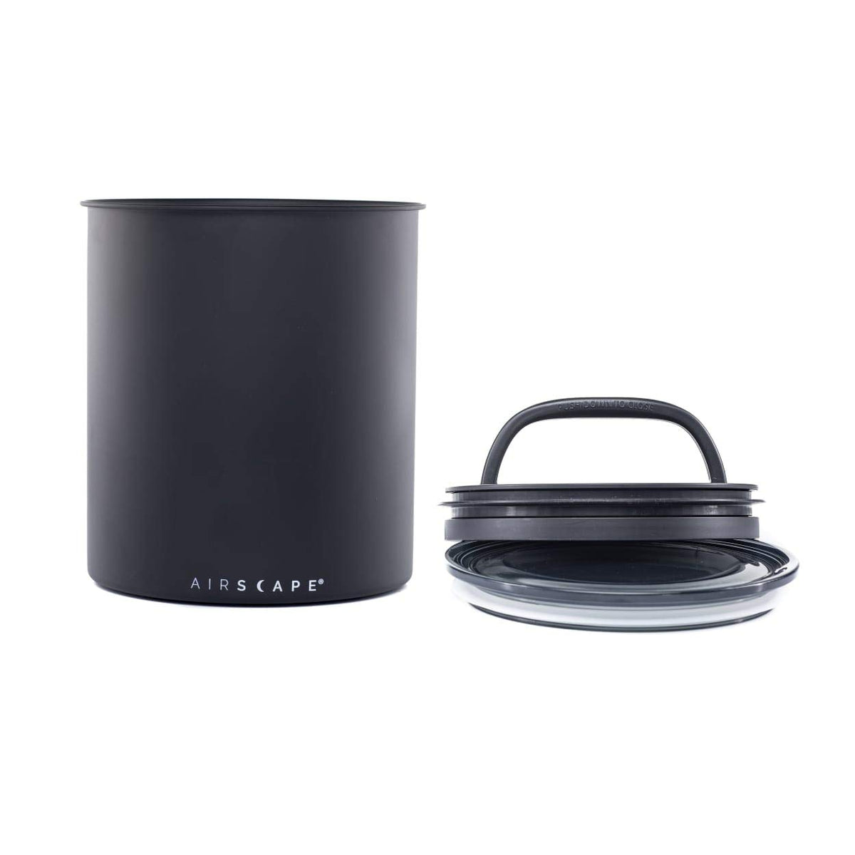 AirScape Kilo canister with matte black exterior protecting beans and preserving freshness