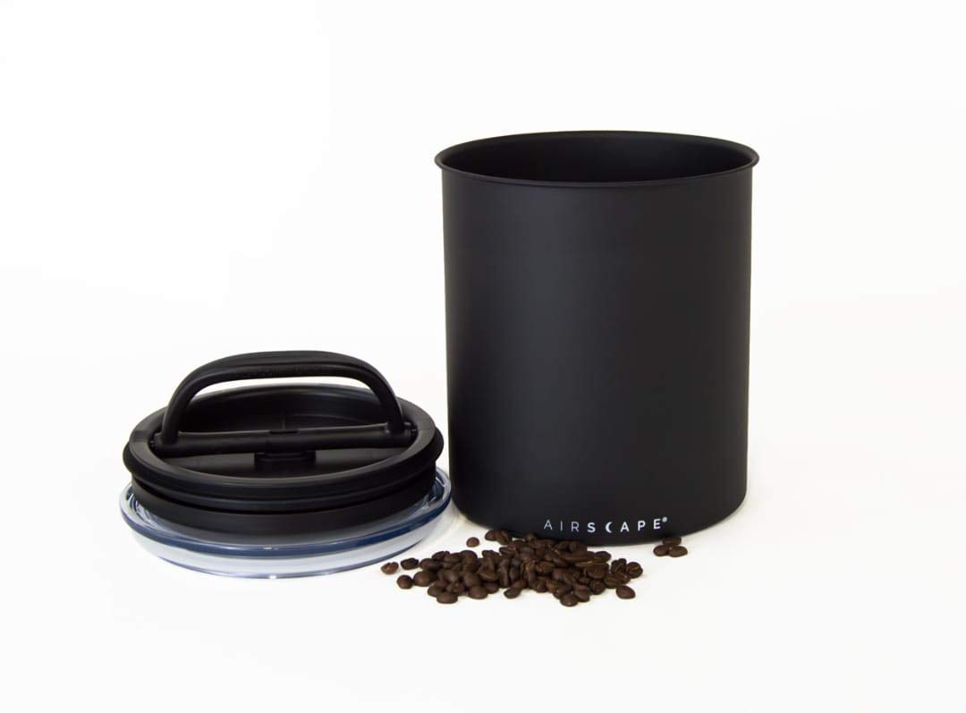 AirScape canister with two way valve controls humidity to protect beans.