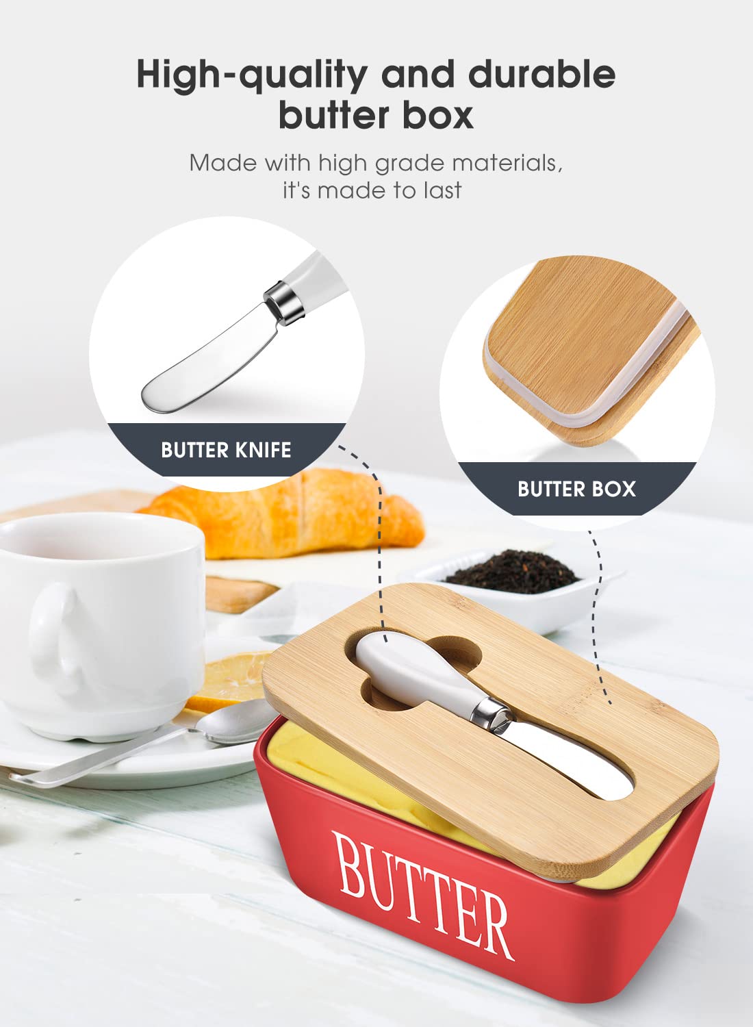 AISBUGUR ceramic butter dish is dishwasher-safe for easy cleaning.