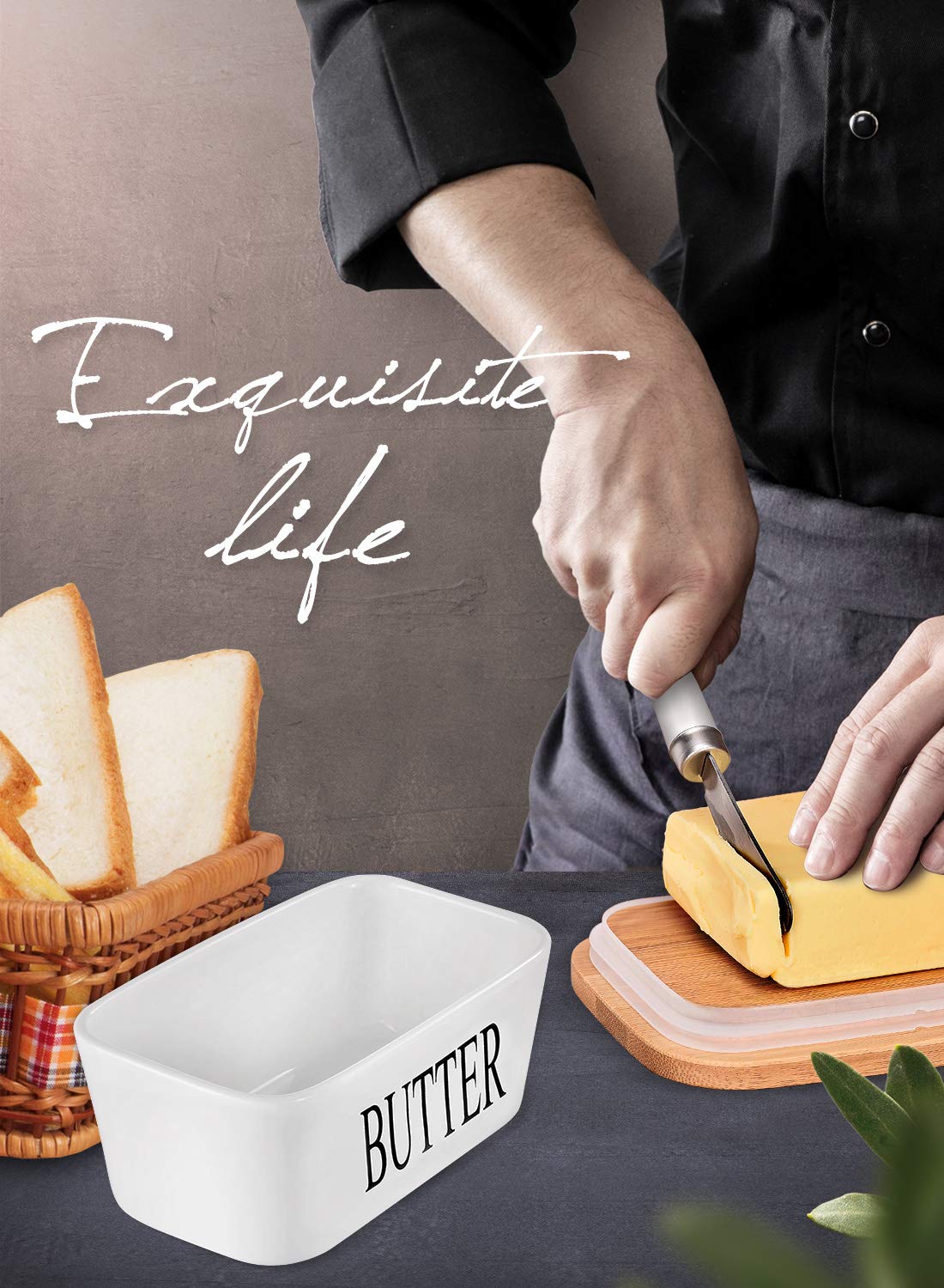 AISBUGUR butter dish on kitchen counter complements modern and farmhouse decor.