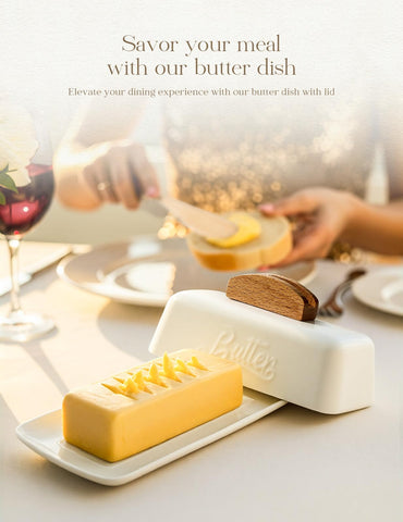 AISBUGUR ceramic butter dish with knife clip for secure storage