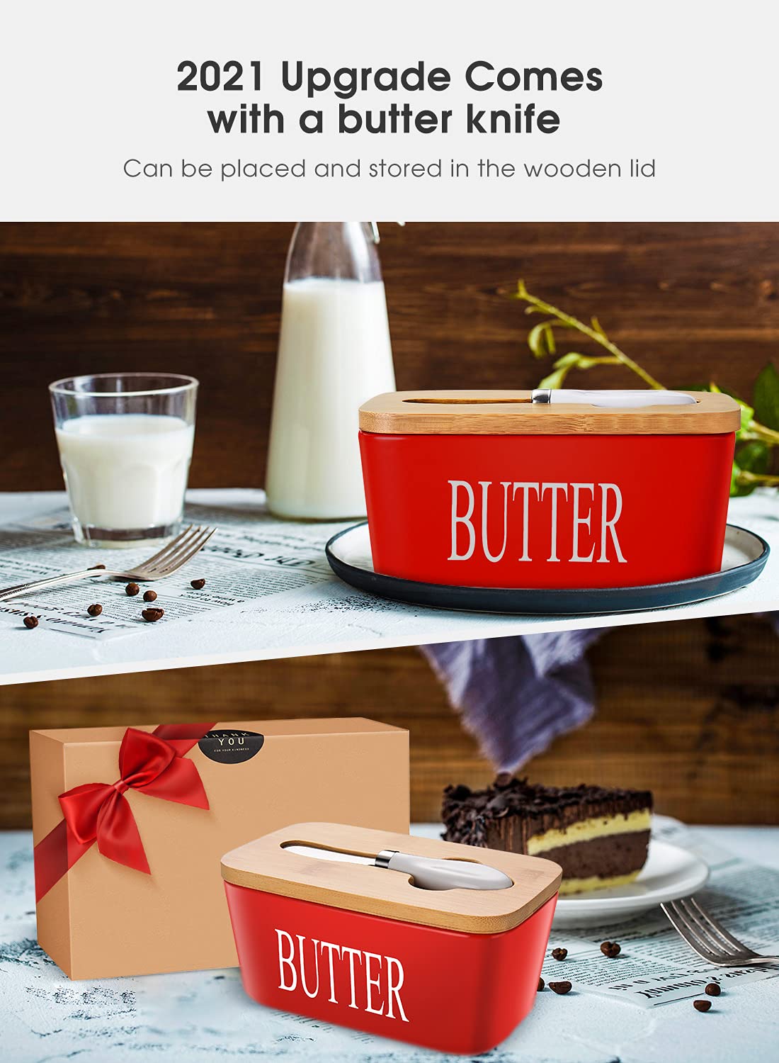 AISBUGUR butter dish with silicone seal preserves freshness and prevents flavor transfer.