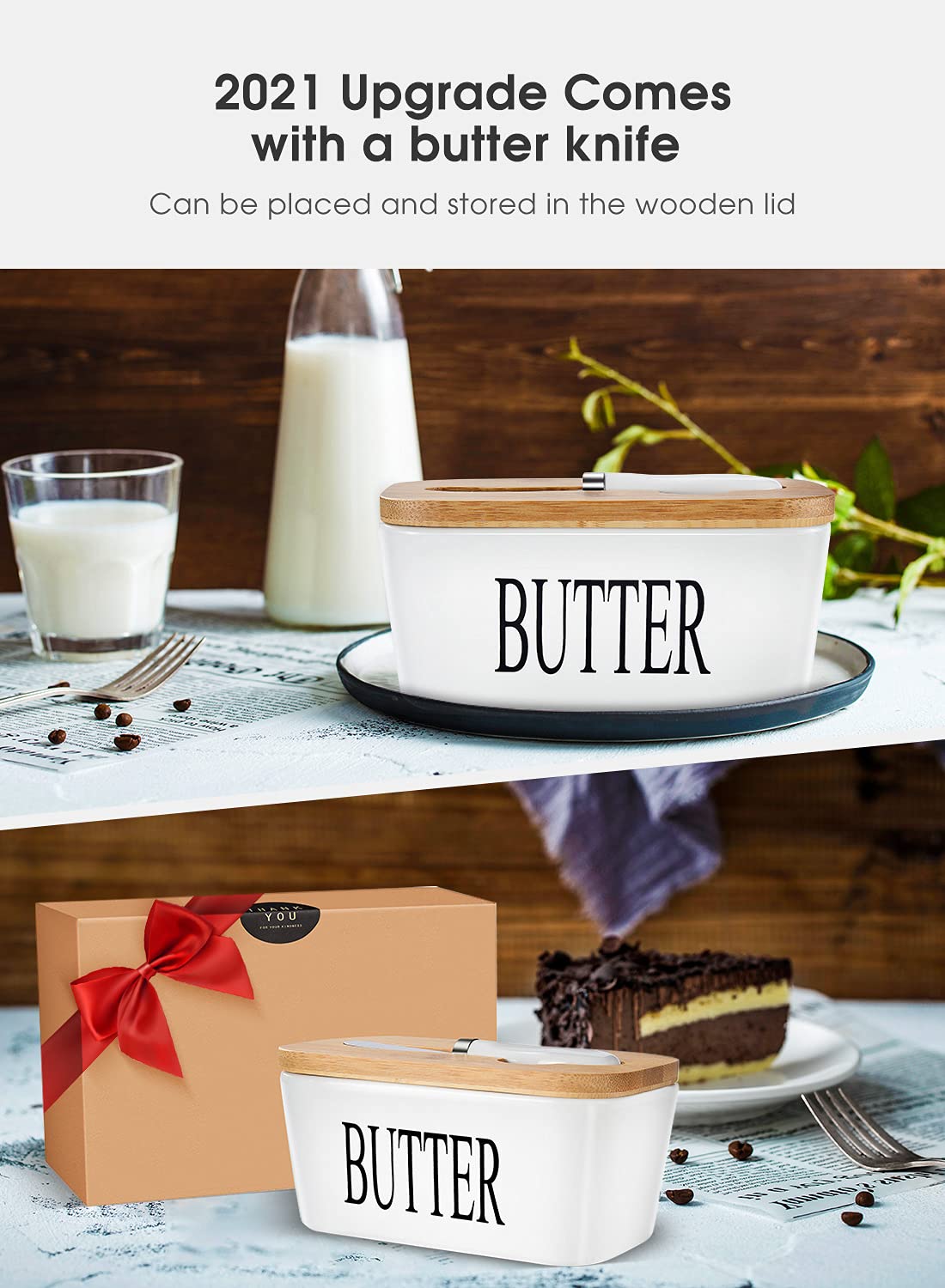 AISBUGUR butter dish size 6.3 x 3.5 x 2.7 inches fits various butter brands.