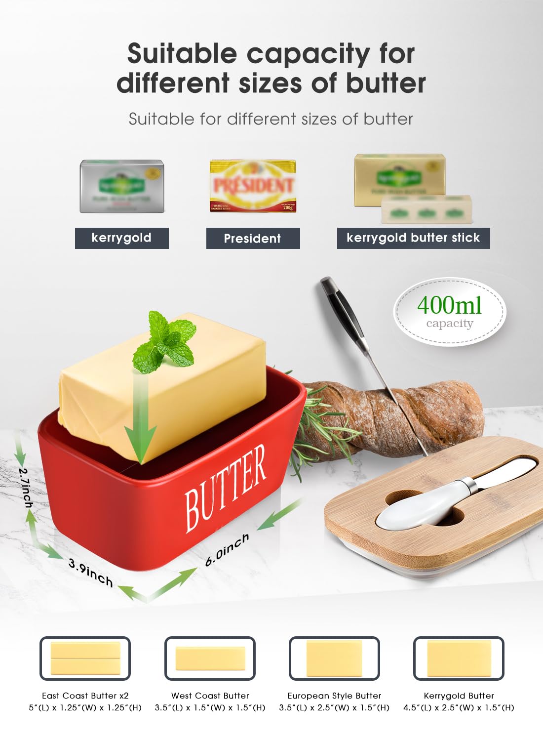 AISBUGUR butter dish with knife groove keeps the knife handy and the counter tidy.