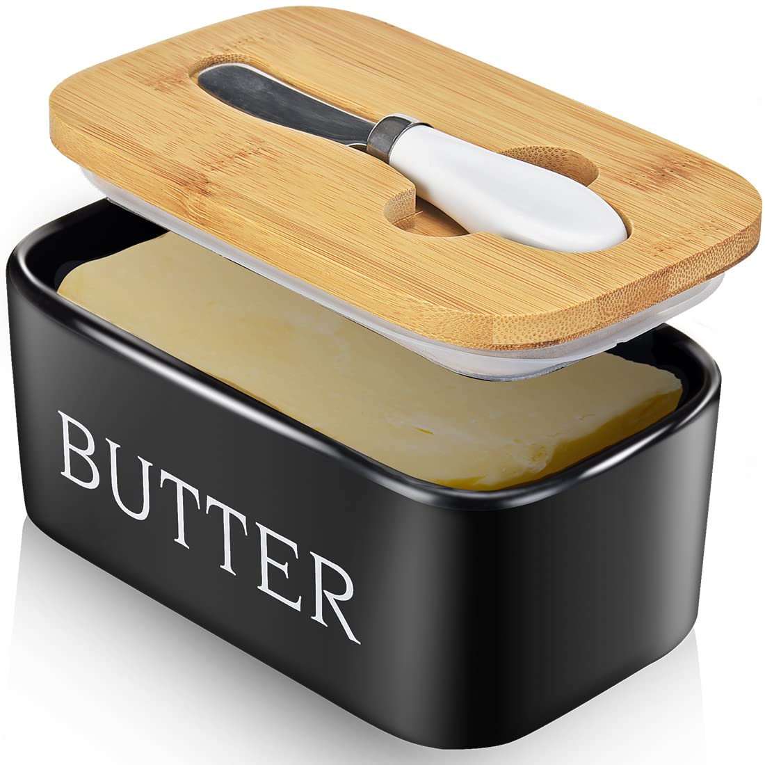 AISBUGUR butter dish with lid ceramic black for countertop organization