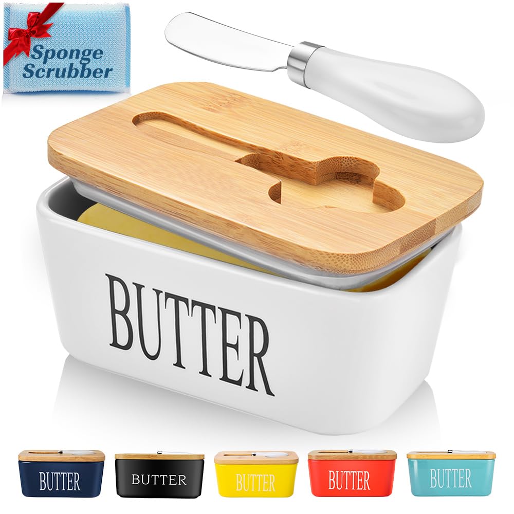 AISBUGUR butter dish with lid showing large capacity for two sticks, ideal counter top use