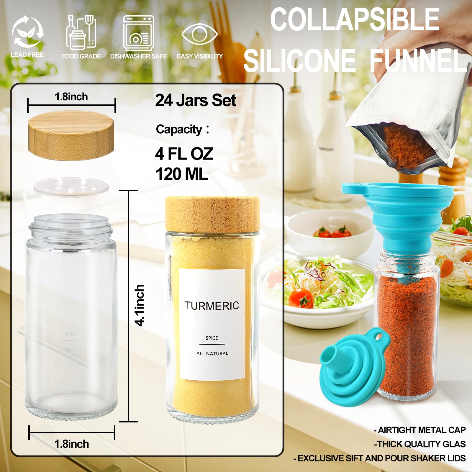AISIPRIN 2-in-1 shaker lids for versatile pouring and sprinkling.