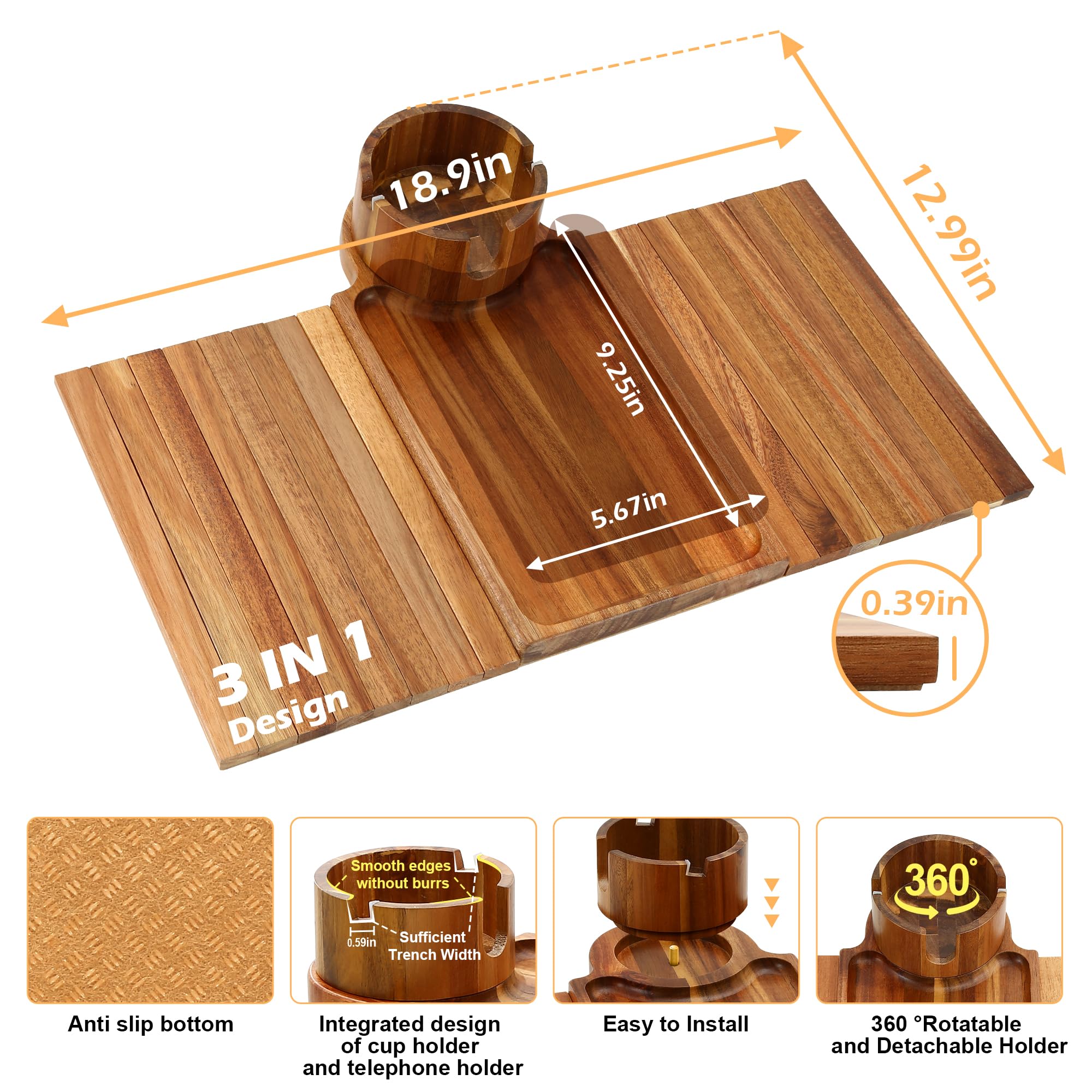 AISONGDONG foldable sofa arm tray demonstrates compact setup for snacks and drinks