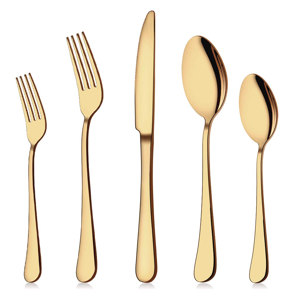 Aisoso Gold Silverware Set full 20-piece service for four for everyday meals