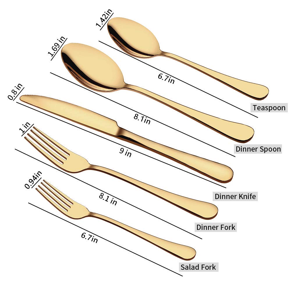 Aisoso Gold Silverware Set long-handle design for comfortable grip