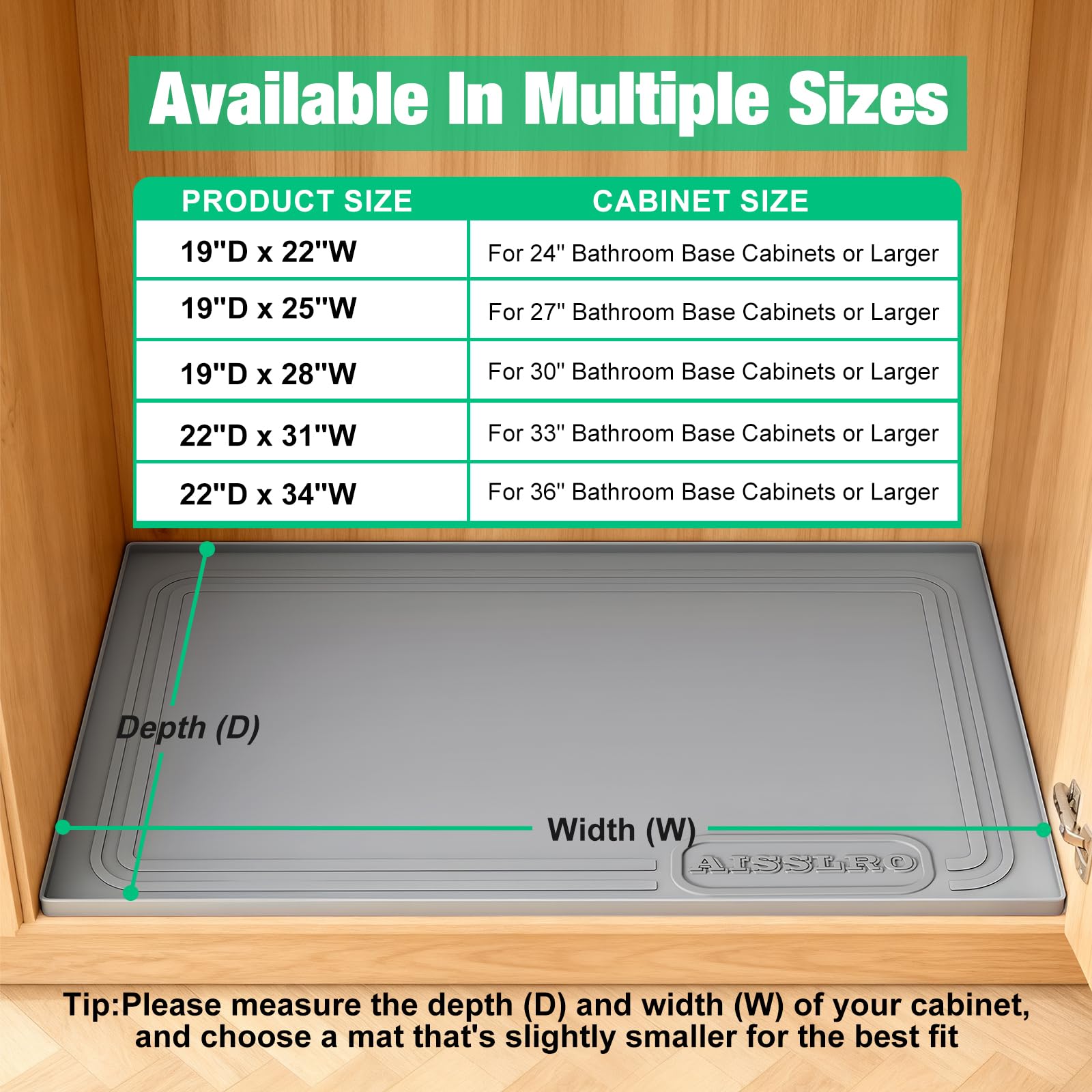 Aisslro flexible silicone mat fits varied cabinet layouts.