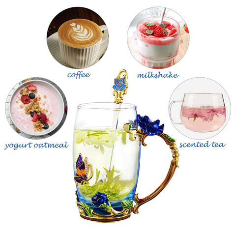 AISVELDY 3D rose butterfly mug for hot and cold drinks with charm