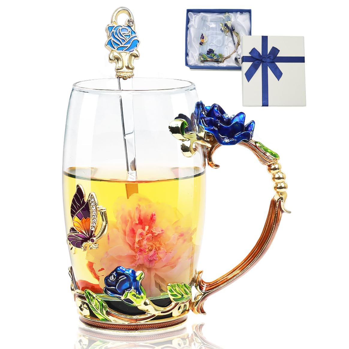 AISVELDY flower tea cup with butterfly rose glass for elegant tea moments