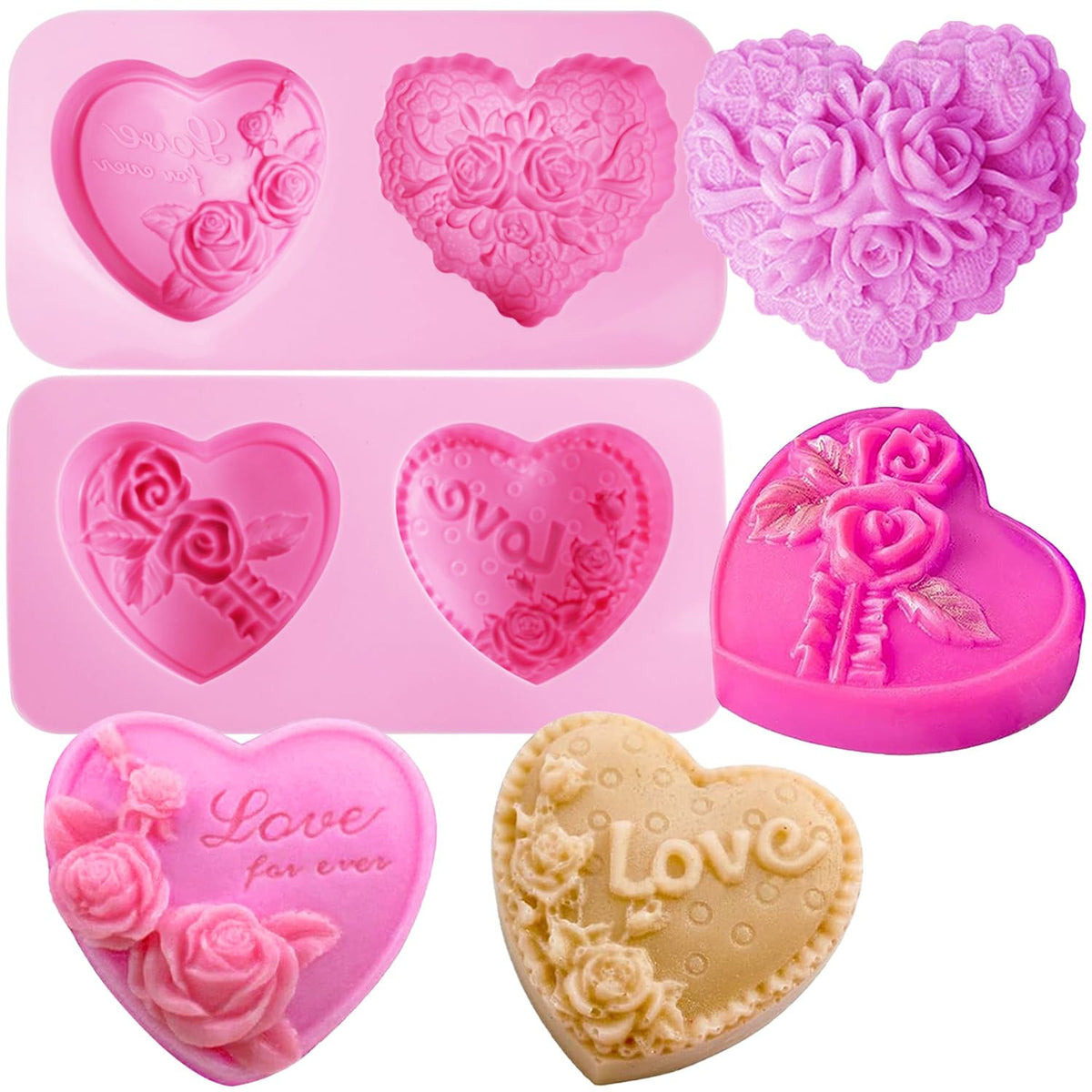 AITRAI heart molds with 3D flower pattern for beautiful chocolates and candies.