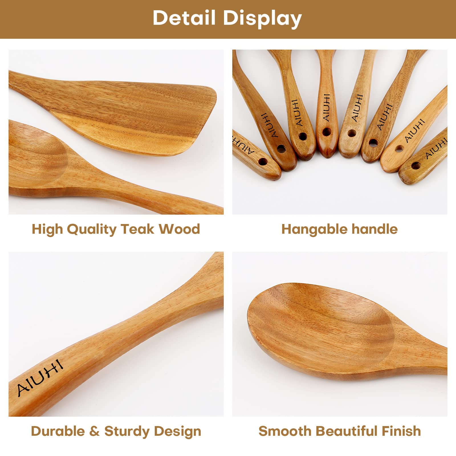 AIUHI eco-friendly teak tools add natural warmth to kitchen routines.