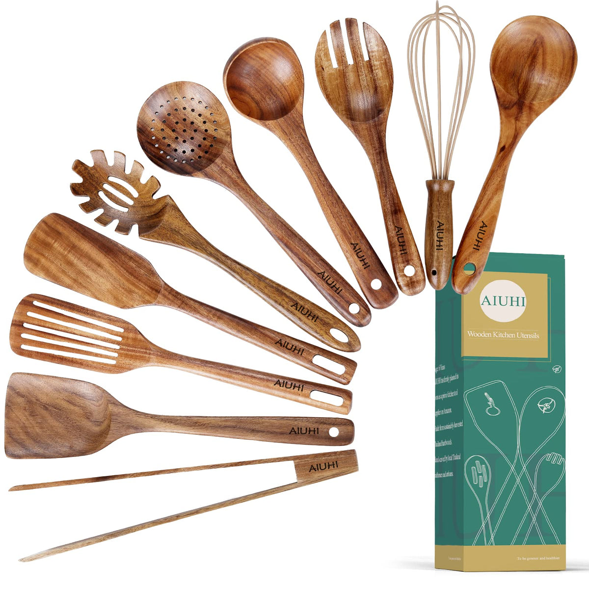 AIUHI teak spatula for nonstick pans, smooth flipping and durable performance