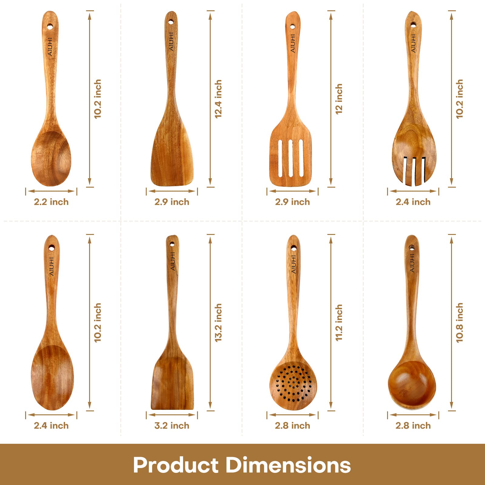 AIUHI wooden spatula with sleek finish ideal for stirring and scraping.