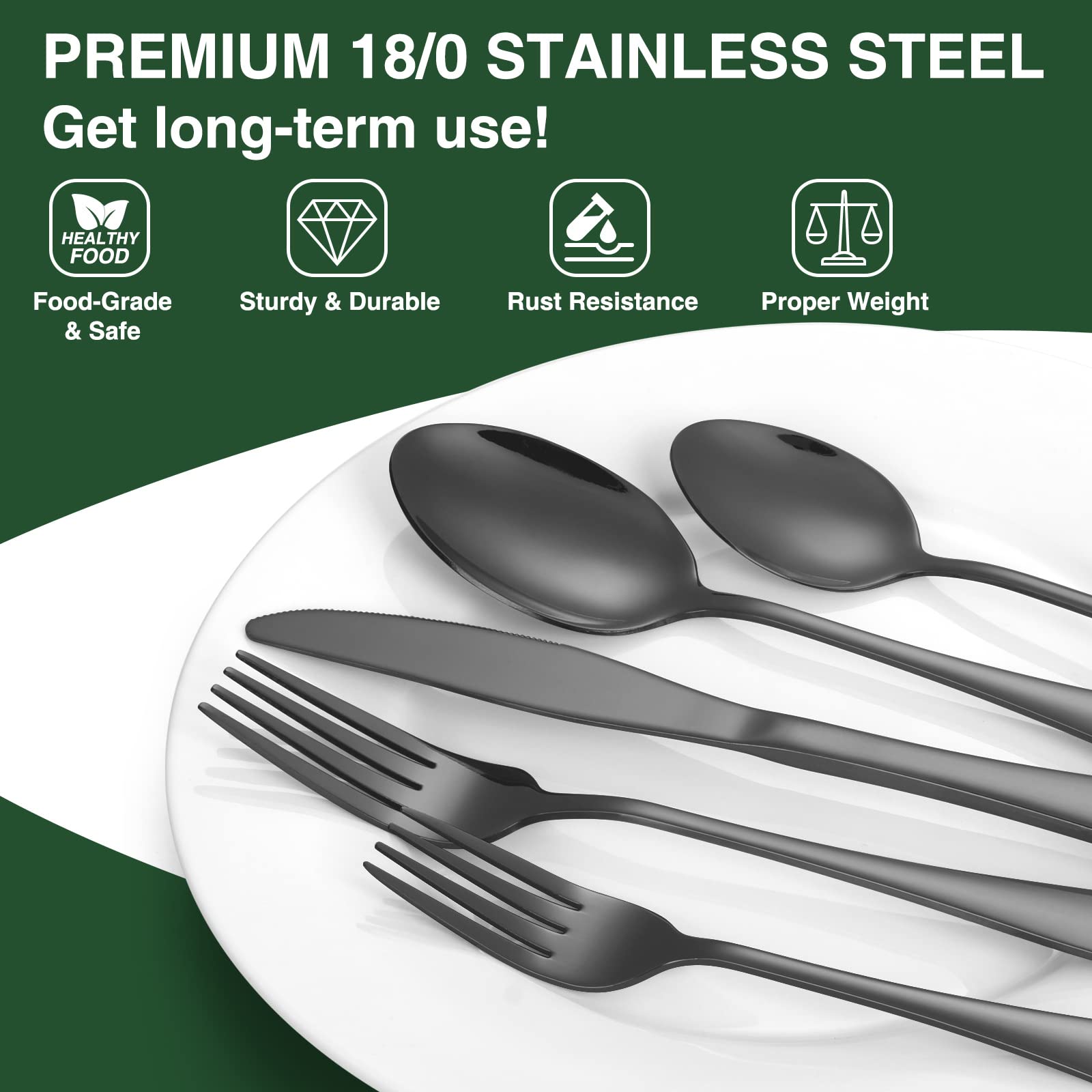 AIVIKI 18/0 stainless steel cutlery offers durable, rust-resistant daily use.