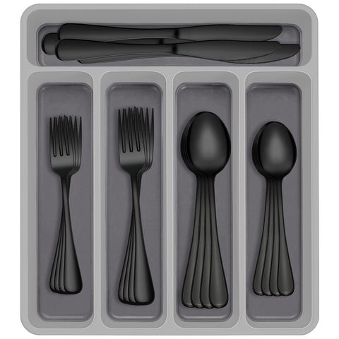 AIVIKI 60-piece black silverware set with mirror-polished finish for everyday dining.