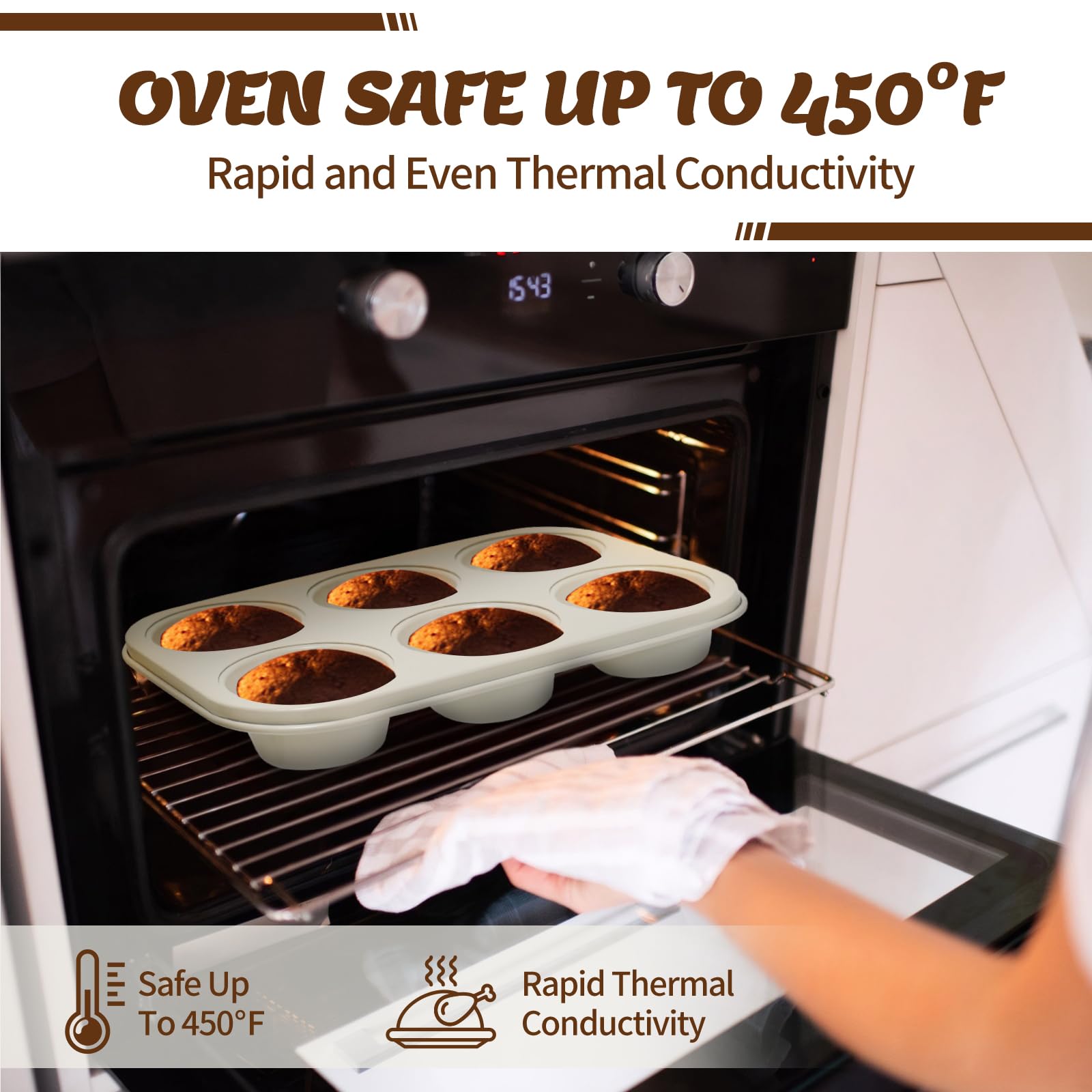 AIVIKI muffin pan promotes uniform browning and easy removal.