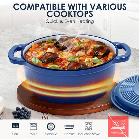 AIVIKI Dutch Oven with cotton potholders included for safe, convenient handling.