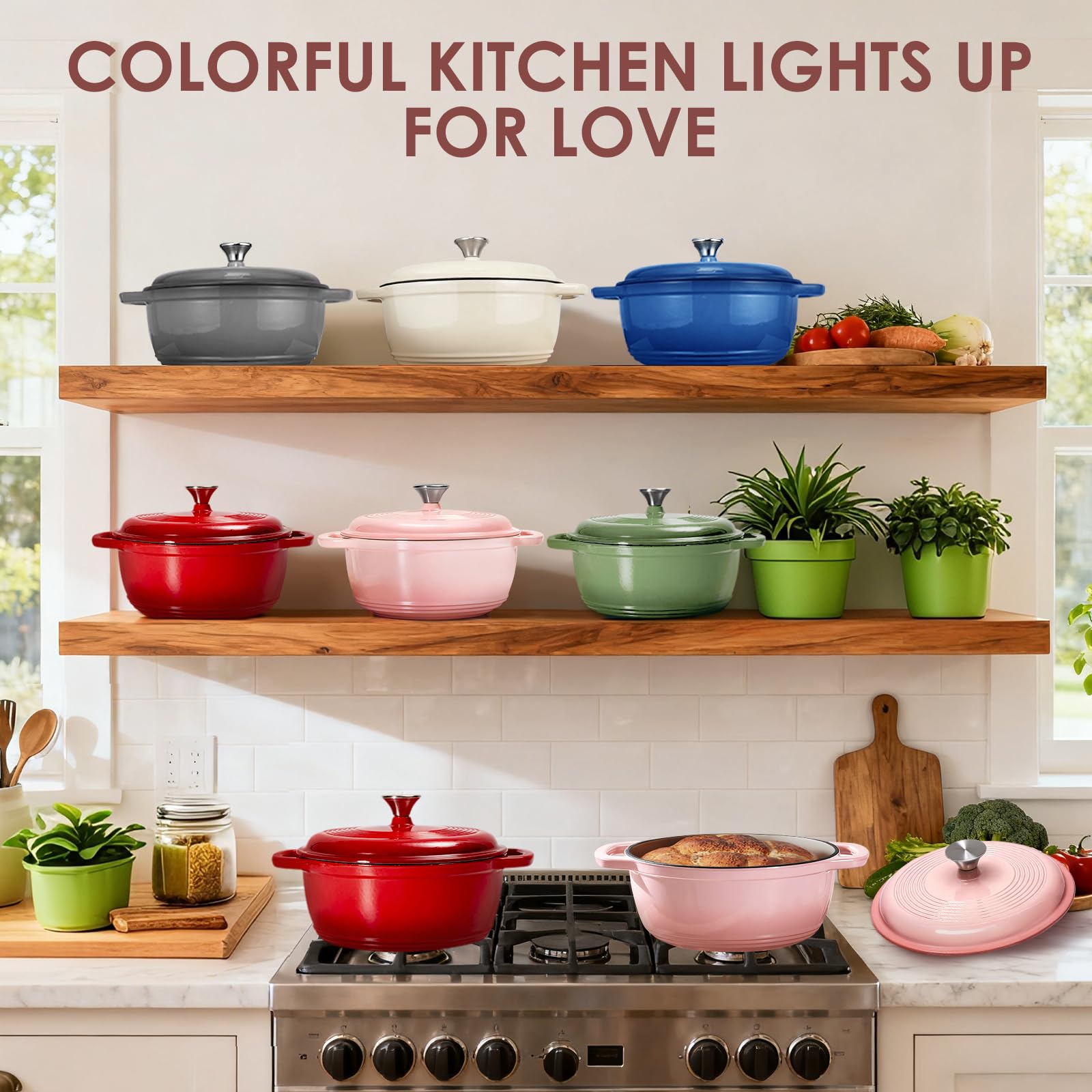 AIVIKI pink enamel Dutch oven as a colorful kitchen centerpiece