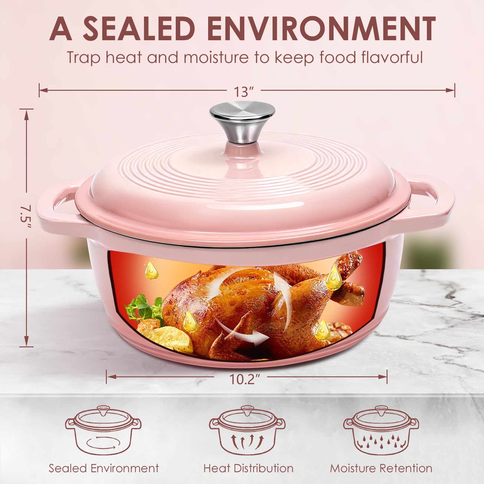 AIVIKI Dutch oven interior enamel shown for browning and sauce development