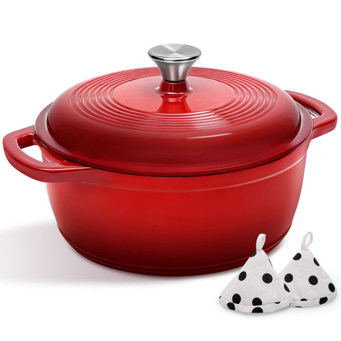 AIVIKI 5QT red enameled Dutch oven with lid for even heat