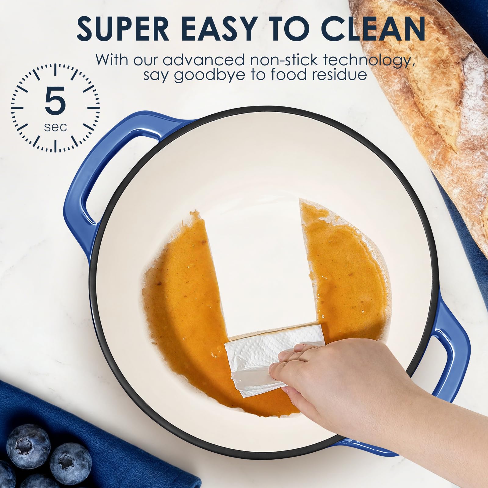 AIVIKI Dutch Oven wide-loop handles shown for safe, comfortable lifting.