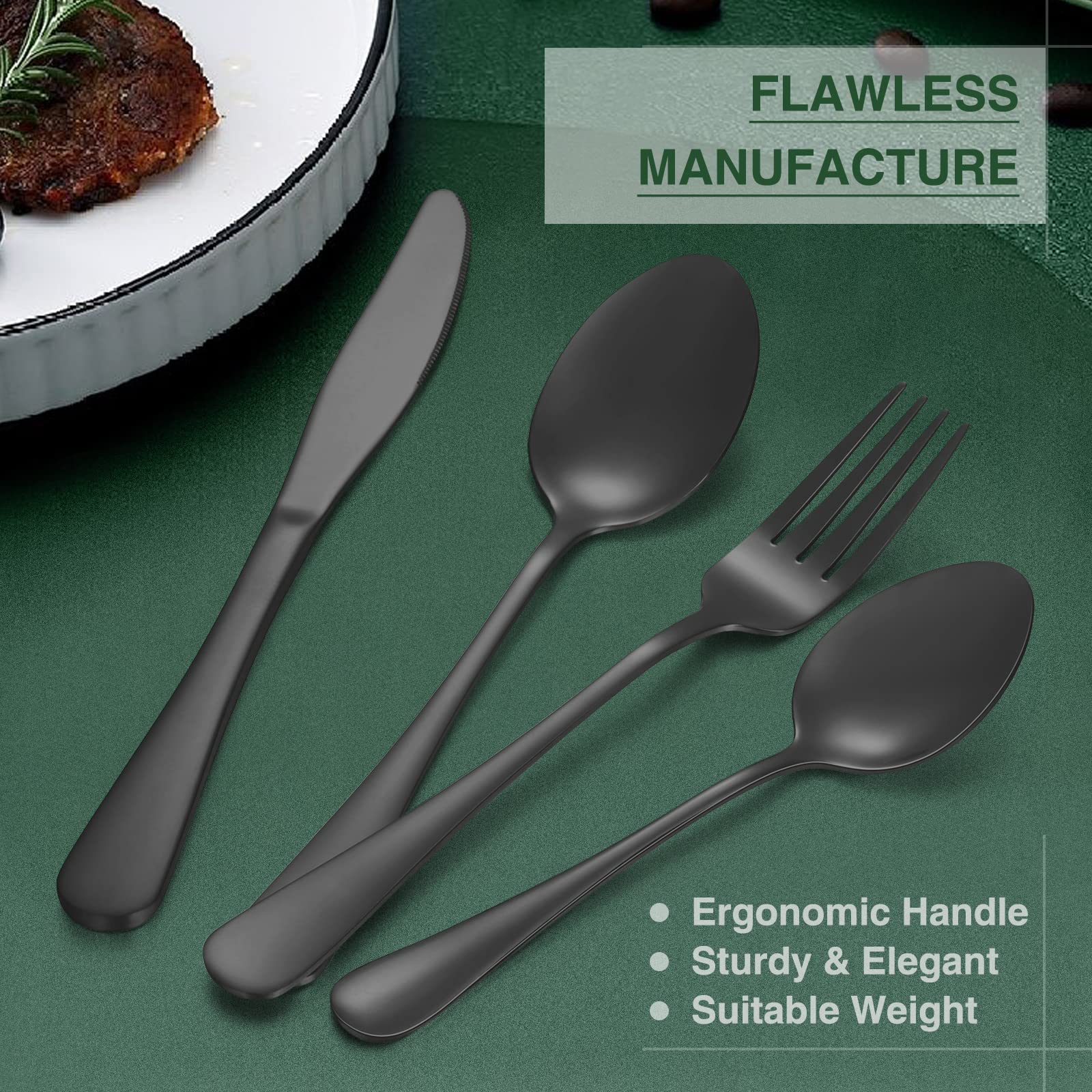 AIVIKI ergonomic-handle flatware delivers comfortable grip for adults and kids.