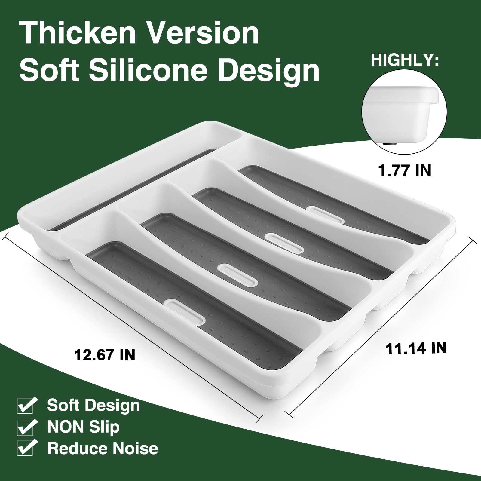 AIVIKI five-compartment drawer tray keeps dinnerware neatly organized.